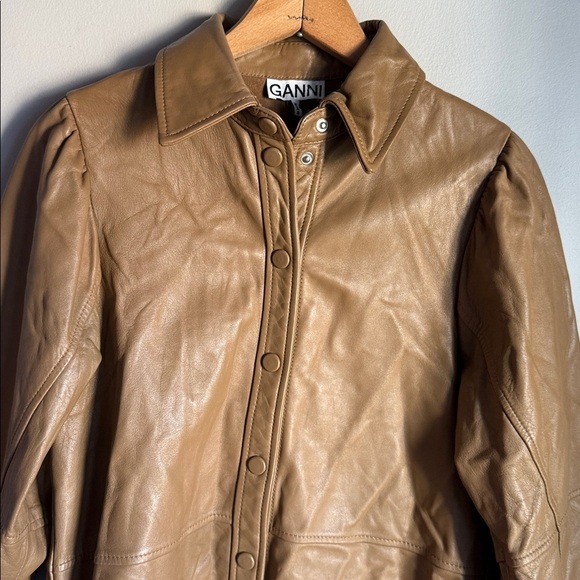 GANNI LAMB LEATHER BUTTON DOWN CARAMEL 4 - Picture 4 of 11